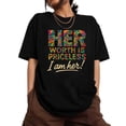 thumbnail image 1 of Casual ,HER Worth Graphic Tee Colorful Inspirational Design Womens T-Shirt Black S-5XL, 1 of 5