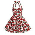 thumbnail image 1 of Casual Halter Dress Girls 3-7t Retro Strawberry Ruffle Swing Midi Dress Cute Back to School Fashion Clothes, Red, 3 Years, 1 of 4