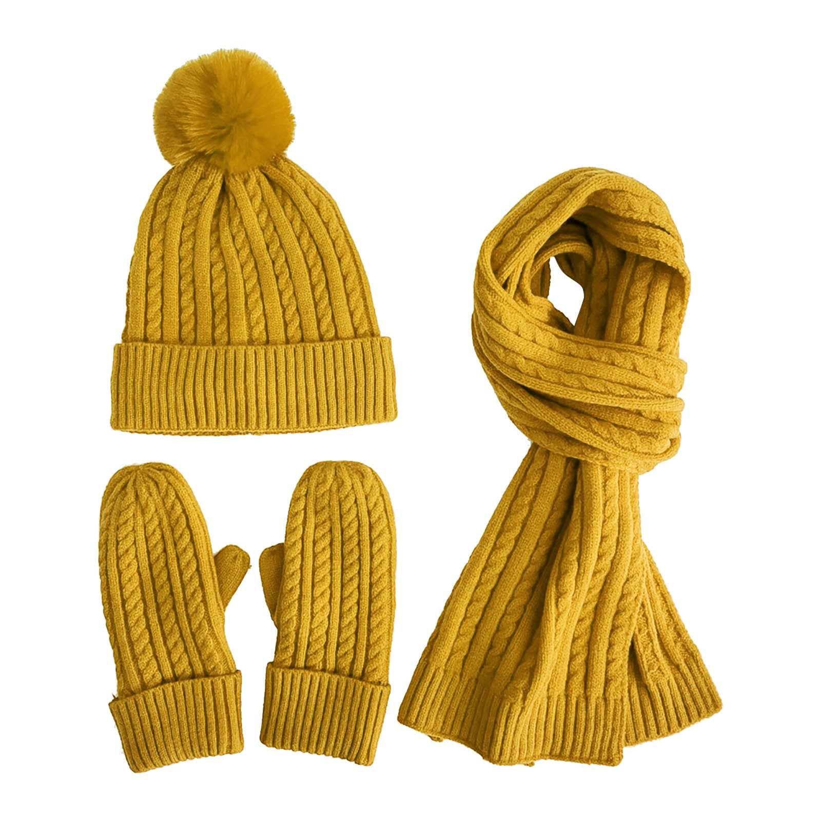 Casual Hats Winter Women'S Knitted Hat Scarf Gloves Solid Color Plus