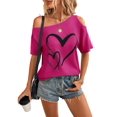 Casual Heart Print Asymmetrical Neck Short Sleeve Red Violet Women T