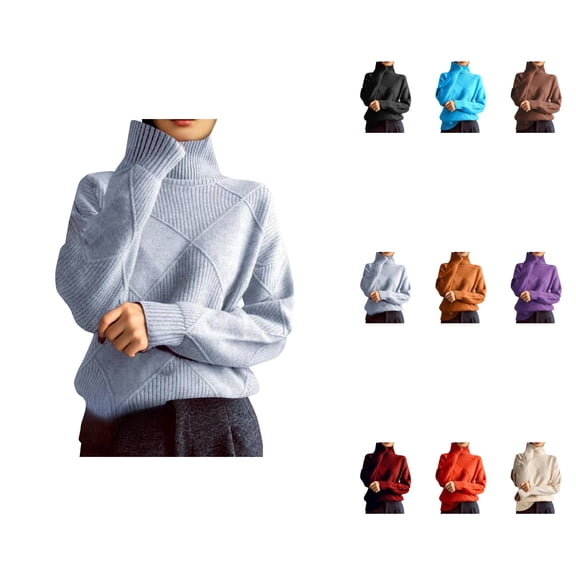 Casual High Neck Oversized Cable Knit Sweater – Women's Solid Color Long Sleeve Pullover for Fall Winter, Cozy Warm Daily Wear & Trendy Work Casual Top