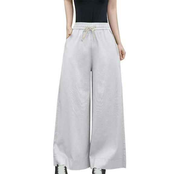 Casual High Waisted Pants for Women Solid Color Long Pants Cotton Linen Straight Trousers Palazzo Comfortable Autumn Outfit Solid Color Trousers Casual Daily Office Wear