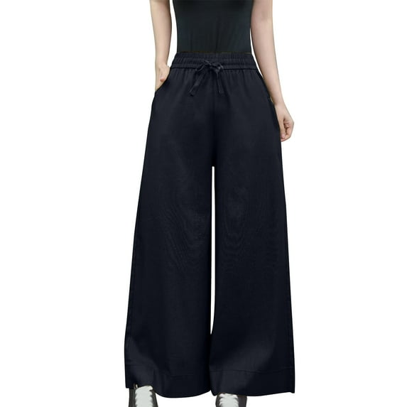 Casual High Waisted Pants for Women Solid Color Long Pants Cotton Linen Straight Trousers Palazzo Comfortable Autumn Outfit Solid Color Trousers Casual Daily Office Wear