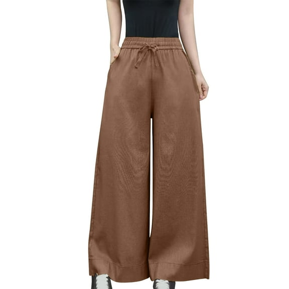 Casual High Waisted Pants for Women Solid Color Long Pants Cotton Linen Straight Trousers Palazzo Comfortable Autumn Outfit Solid Color Trousers Casual Daily Office Wear