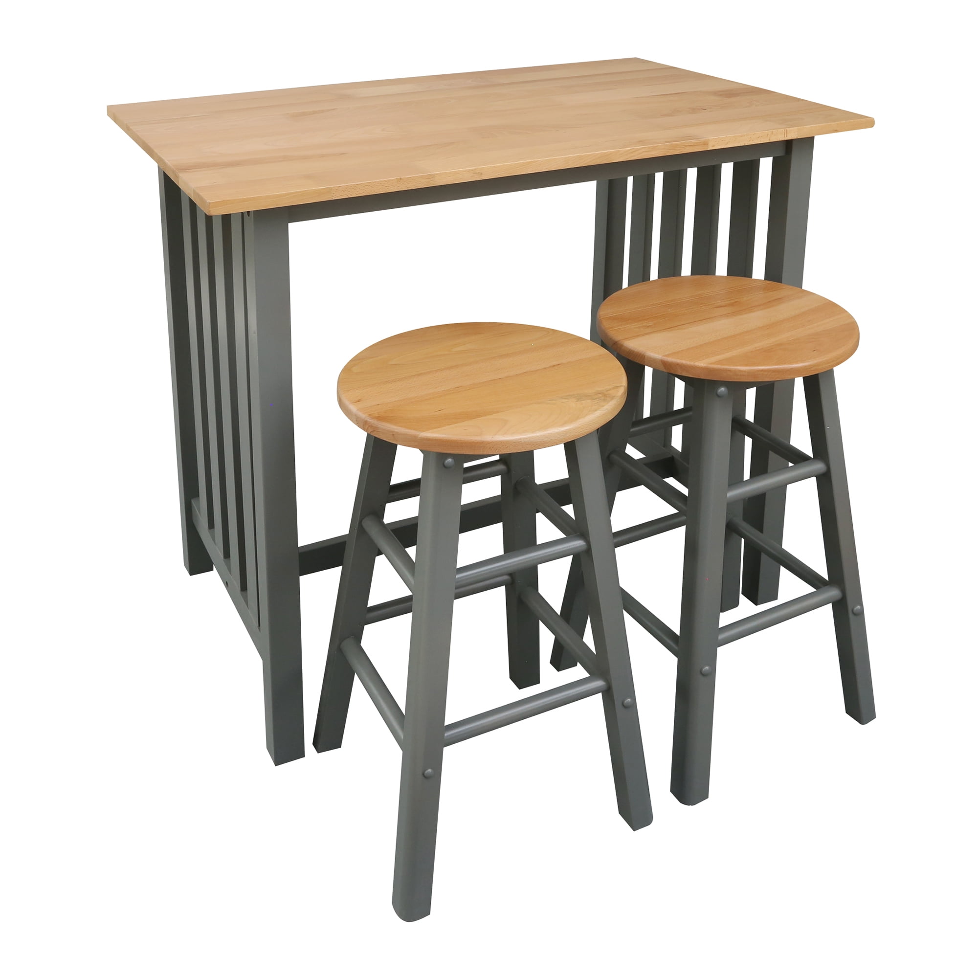 Casual Home 3 Piece Solid Wood Pub Style Table Set w/2 Stools, Gray