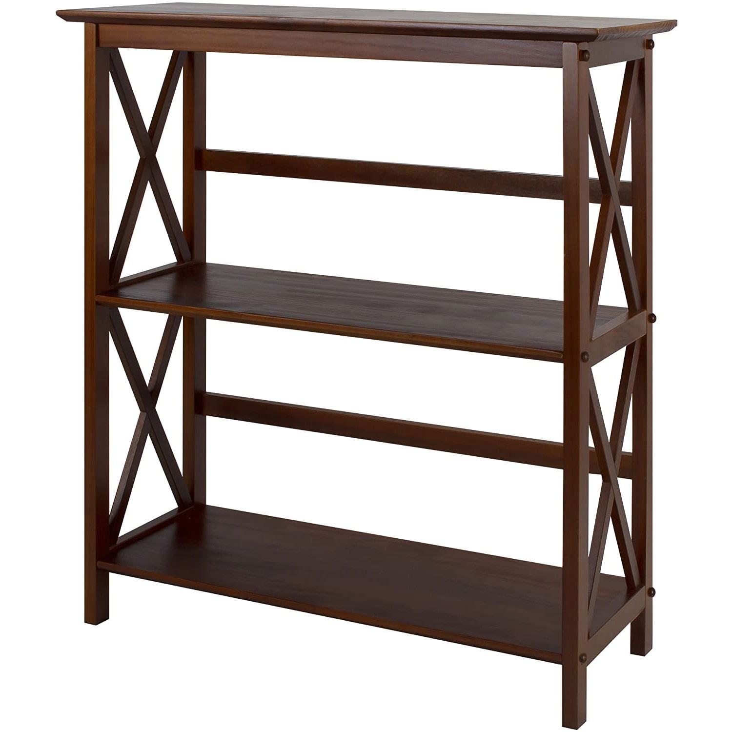 Contemporary Walnut Wood Bookcase with X-Design Doors