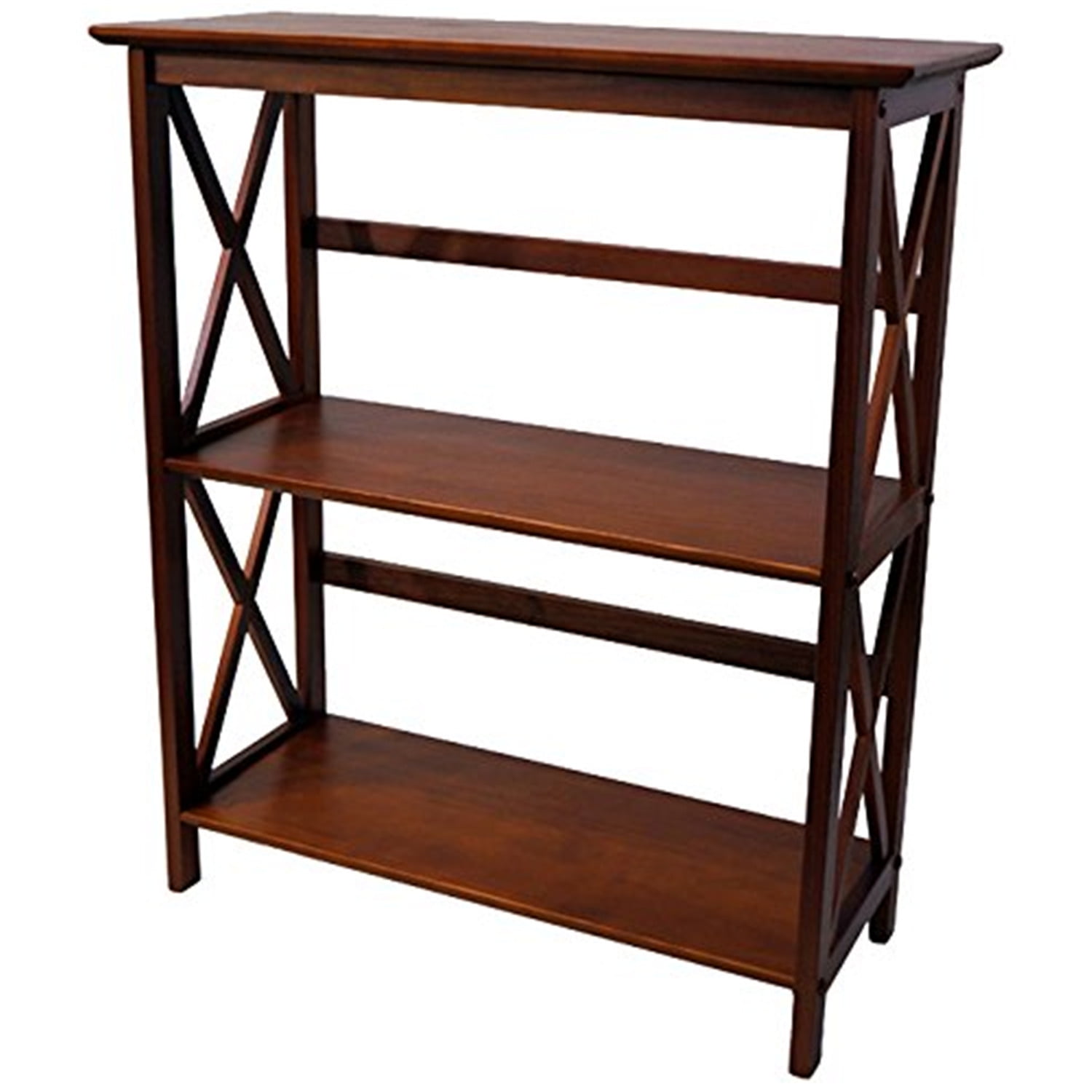 Contemporary Walnut Wood Bookcase with X-Design Doors