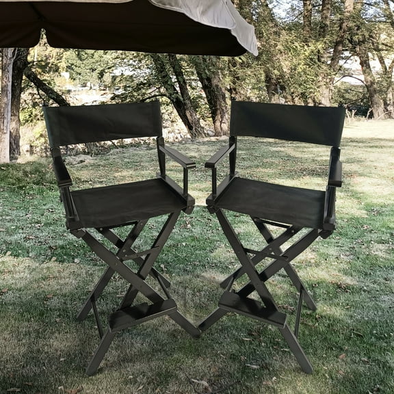Casual Home Director's Chair 2pcs, Black. Foldable. Populus Wood. Canvas. Adults 2pcs , Foldable Style. Canvas Seat. . For