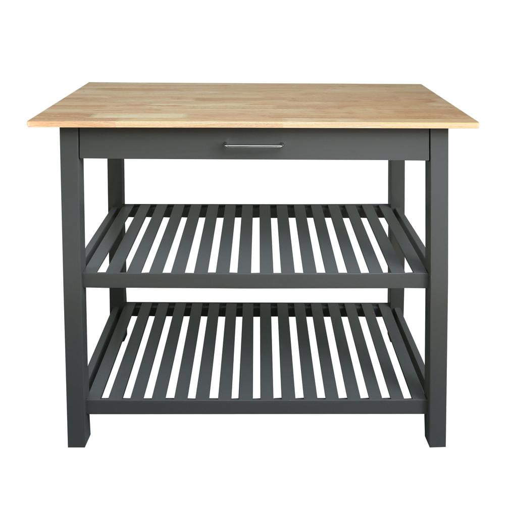 Slate Gray Kitchen Island with Natural Hardwood Top