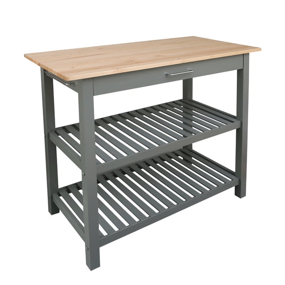 Casual Home Kitchen Island Bar Station with Hardwood Counter and Storage