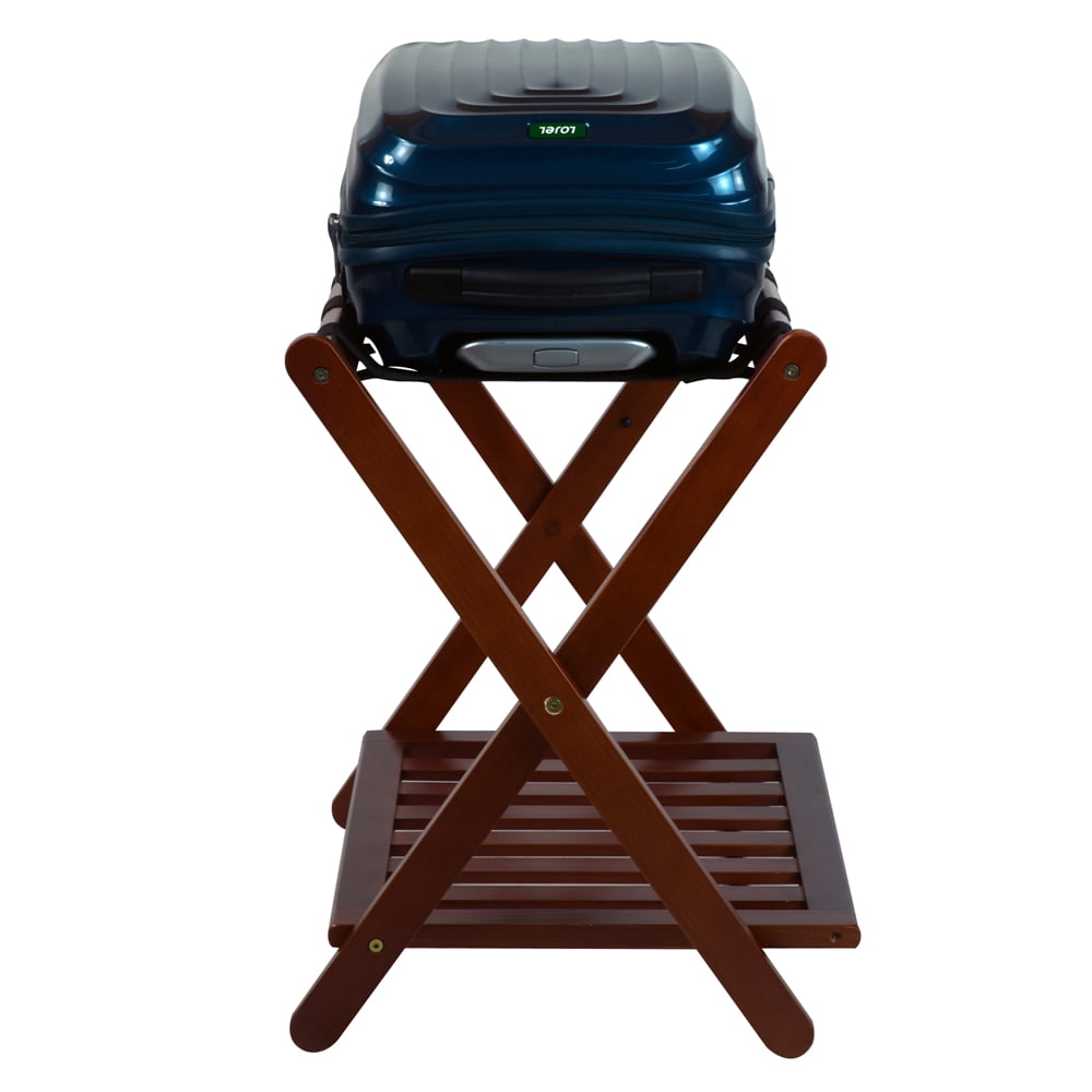 Elegant Walnut Wood Luggage Rack with Convenient Lower Shelf