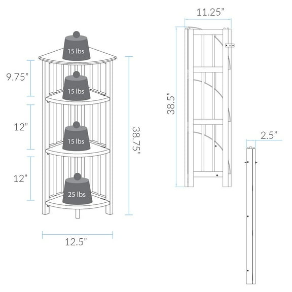Casual Home Mission 4-Shelf Corner Folding Bookcase, Slate Gray