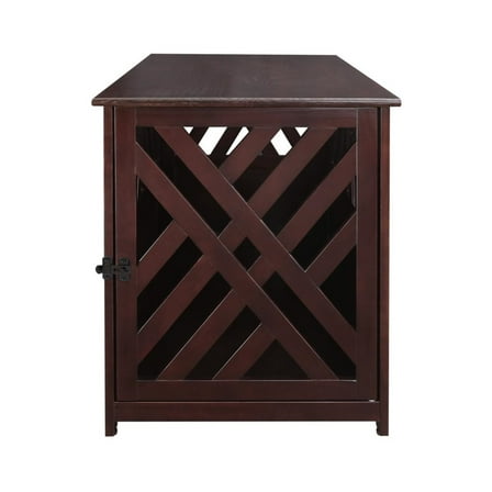 Modern Lattice Wooden Pet Crate End Table - Espresso