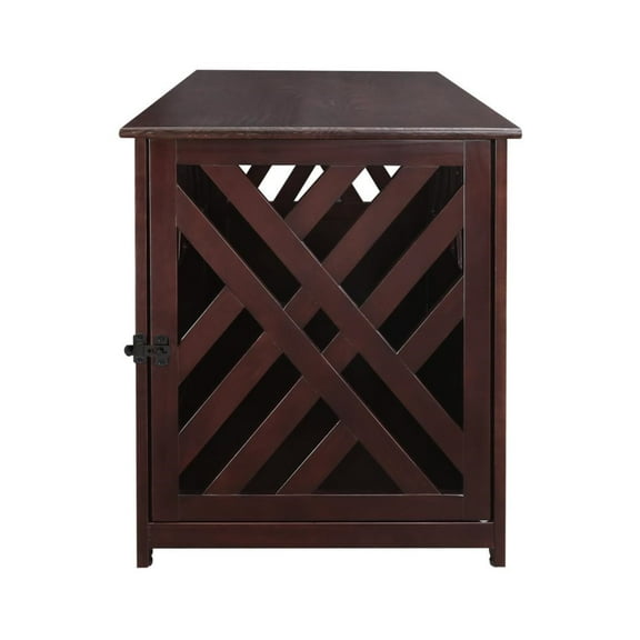 Modern Lattice Wooden Pet Crate End Table - Espresso
