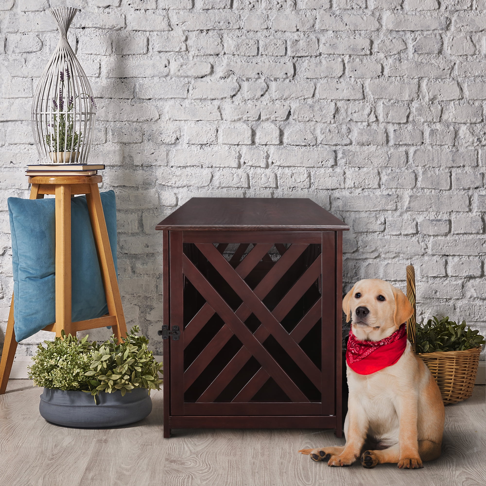 Casual Home Modern Lattice Wooden Pet Crate End Table Espresso Medium 33