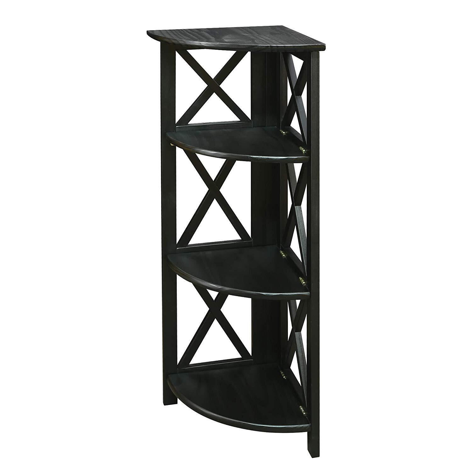 Black Wood 4-Shelf Corner Folding Bookcase
