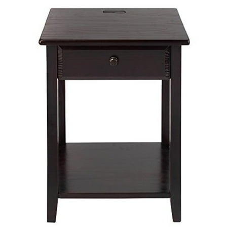 Casual Home Night Owl Sleek Solid Wood Bedroom Nightstand with Included Discrete 4 port USB Port Station
