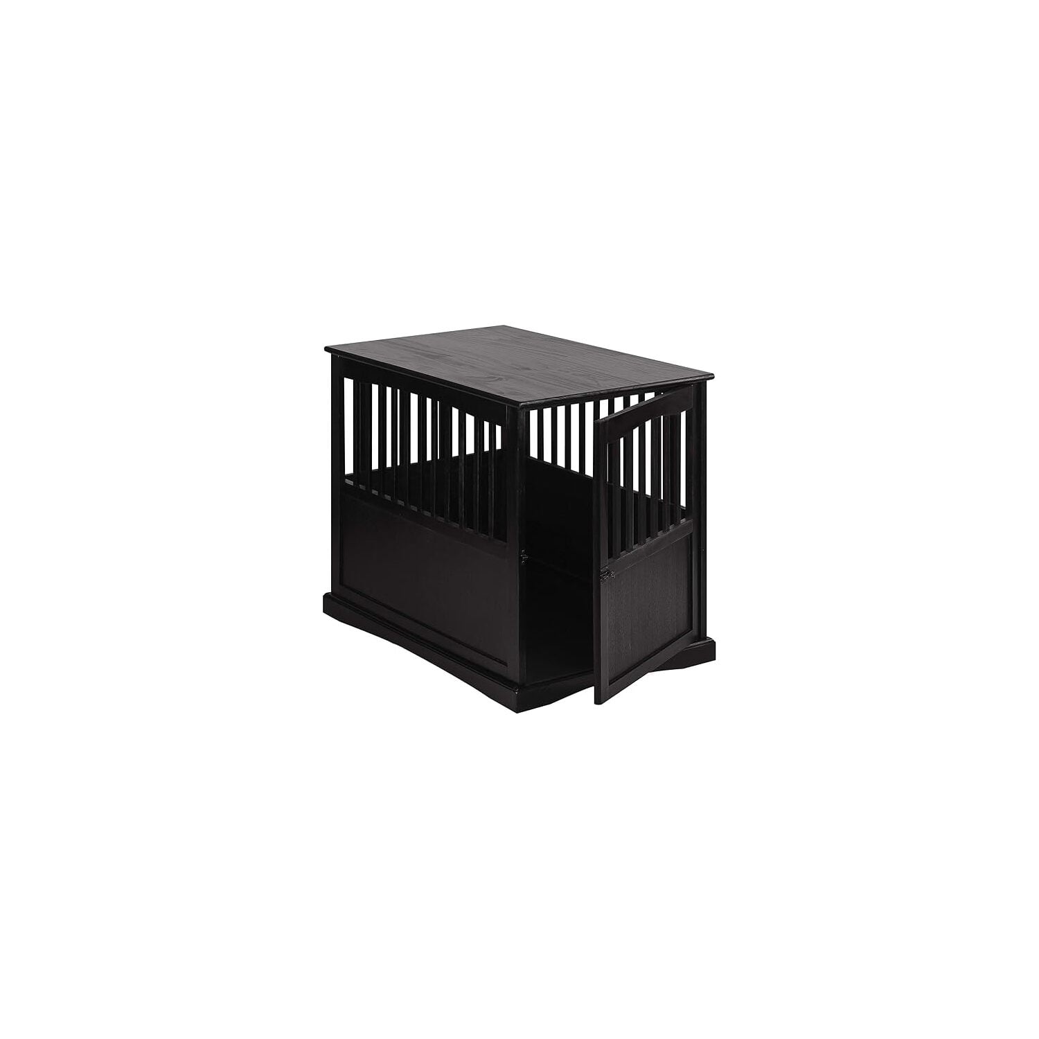 Black Solid Wood Pet Crate End Table with Lockable Gate