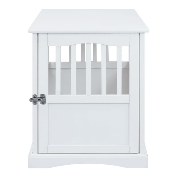 Casual Home Solid Wood Lockable Gate Door Pet Crate and End Side Table, Wht