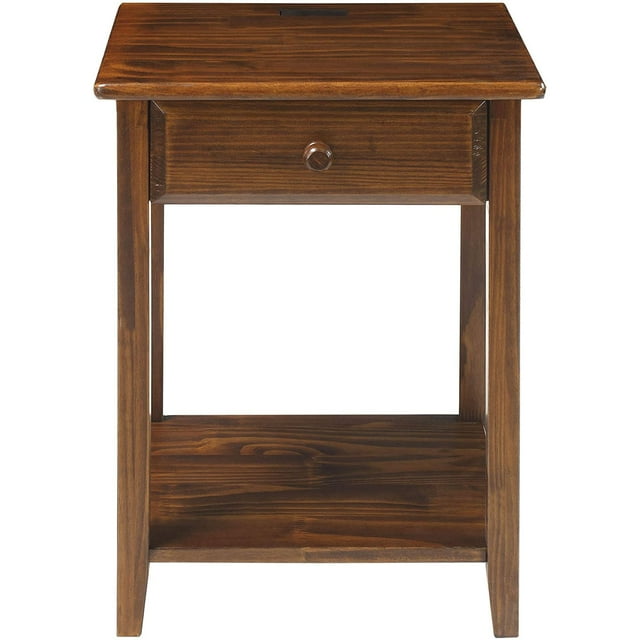 Casual Home Solid Wood Night Owl Bedside Nightstand with USB Ports