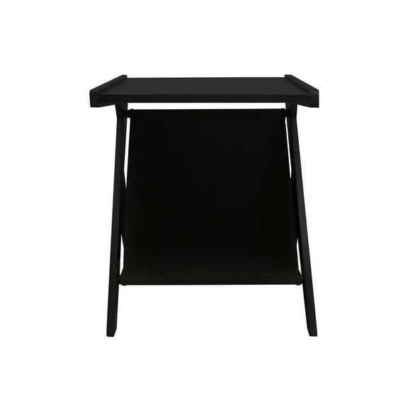 Casual Home Z-Shaped Sofa Side Table with Canvas Storage Basket - Black