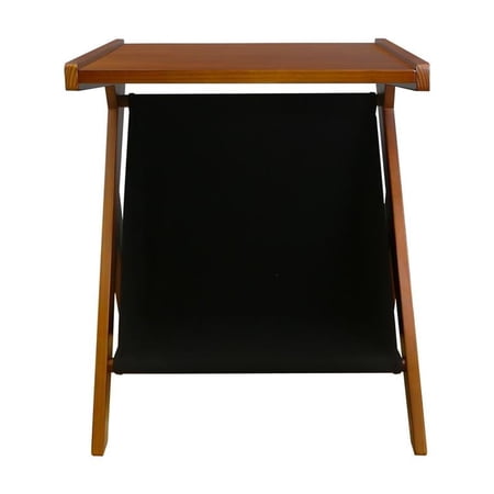 Casual Home Z-Shaped Sofa Side Table with Canvas Storage Basket - Chestnut