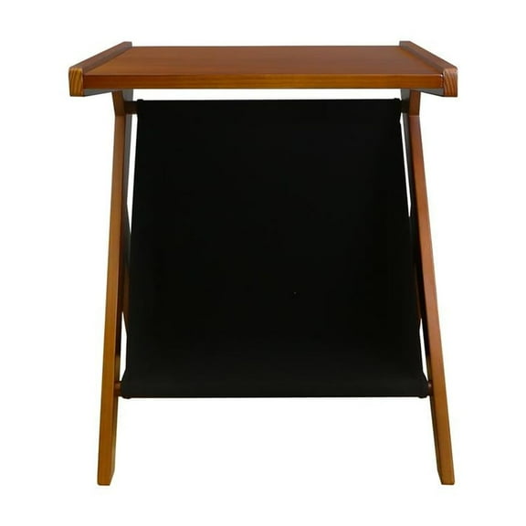 Casual Home Z-Shaped Sofa Side Table with Canvas Storage Basket - Chestnut