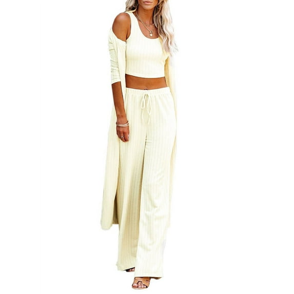 Casual Homewear Womens Pajamas Set Fall 3 Piece Loungewear Set