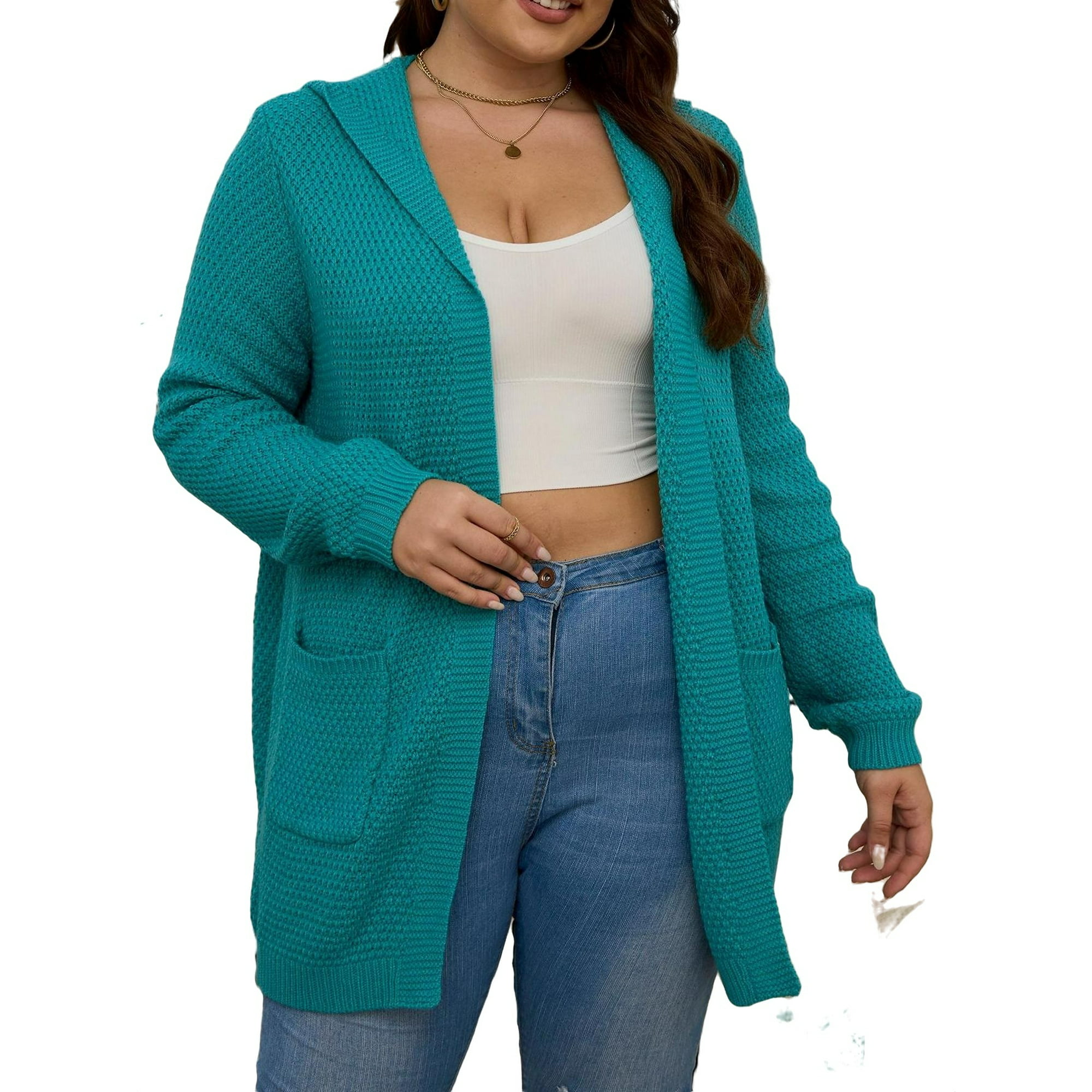 Casual Coat Long Sleeve Teal Plus Size Cardigans (Women's) - Walmart.com