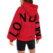 YAOHUA Casual Hooded Hoodie Women Graphic Sweater hooded printed casual Women Oversized Hoodie Oversized Hoodies for Women Red M