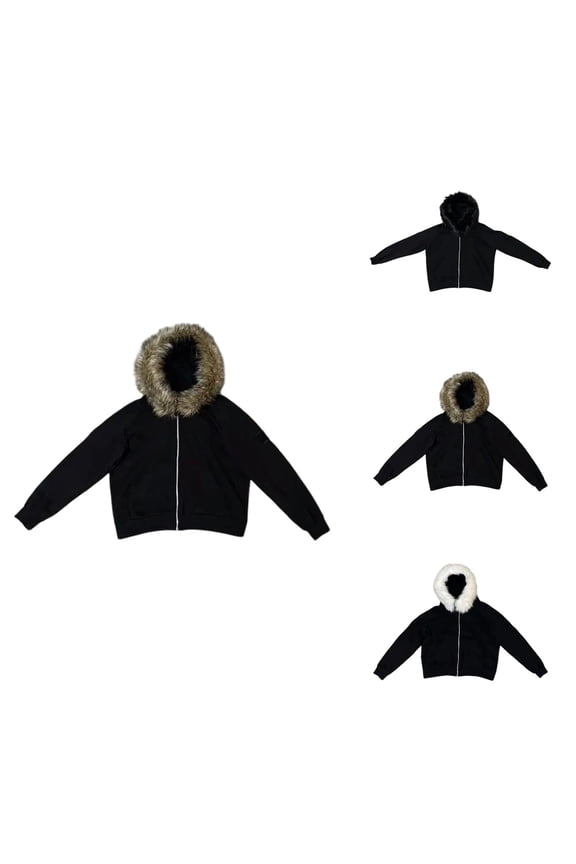 Casual Hooded Jacket Lined Pullover, Oversized Graphic Sweatshirt with Therian Trim, Y2K Goth Zip-Up Streetwear Outerwear for Fall Winter 2025