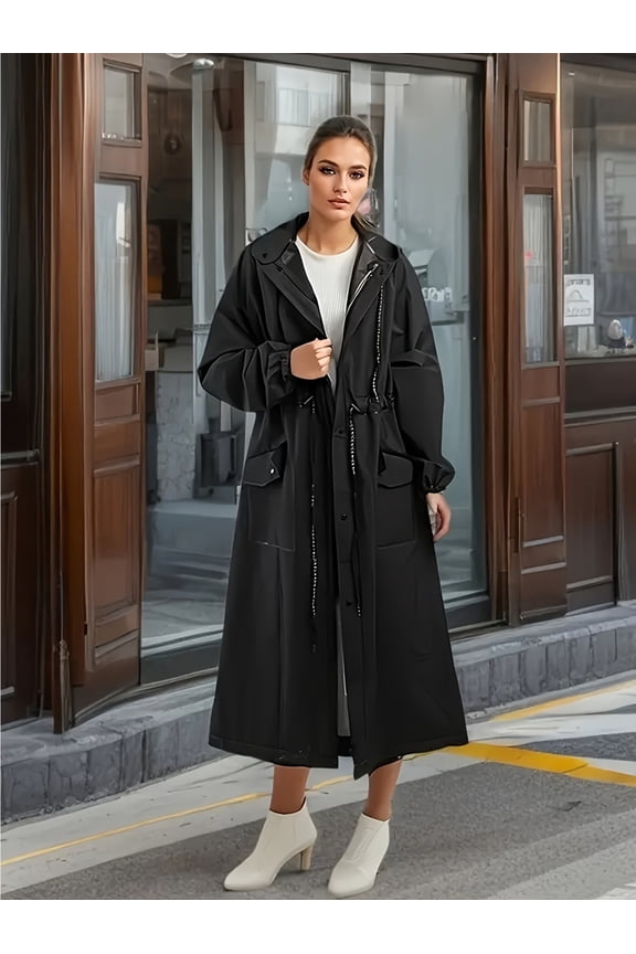Casual Hooded Polyester Parka – Zipper, Non - Stretch, Solid Color, Hand Wash, All - Season