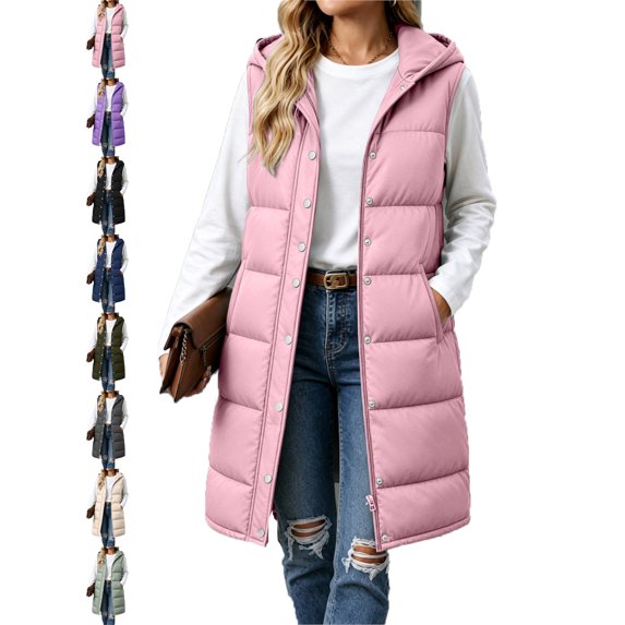Casual Hooded Vest for Women Mid Length Sleeveless Zip Front Warm Fall Vest