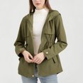 thumbnail image 1 of Casual Hooded Windbreaker Jackets for Women Lightweight Solid Color Zip Up Button Down Coats Long Sleeve with Buttons Elastic Waist Jacket Workout Drawstring Hem Belt Coat, 1 of 5