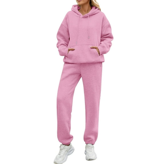 Casual Hoodie and Sweatpants Outfit Cosplay Hooded Pullover Sweatsuits Jogger Sets for Unisex 2025 Pink M