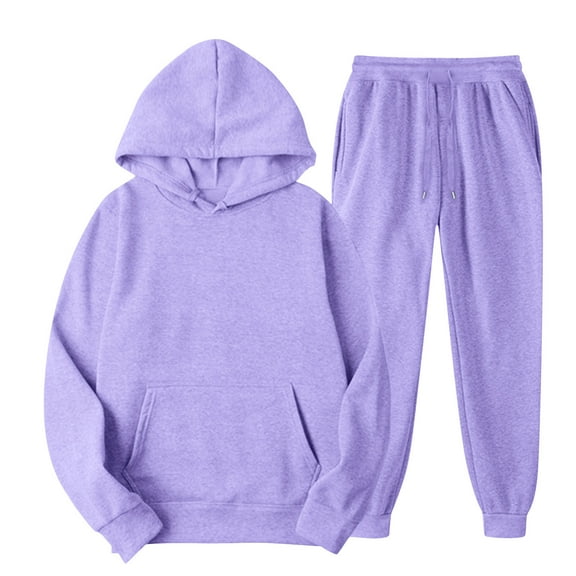Casual Hoodie and Sweatpants Outfit Cosplay Hooded Pullover Sweatsuits Jogger Sets for Unisex Light Purple L