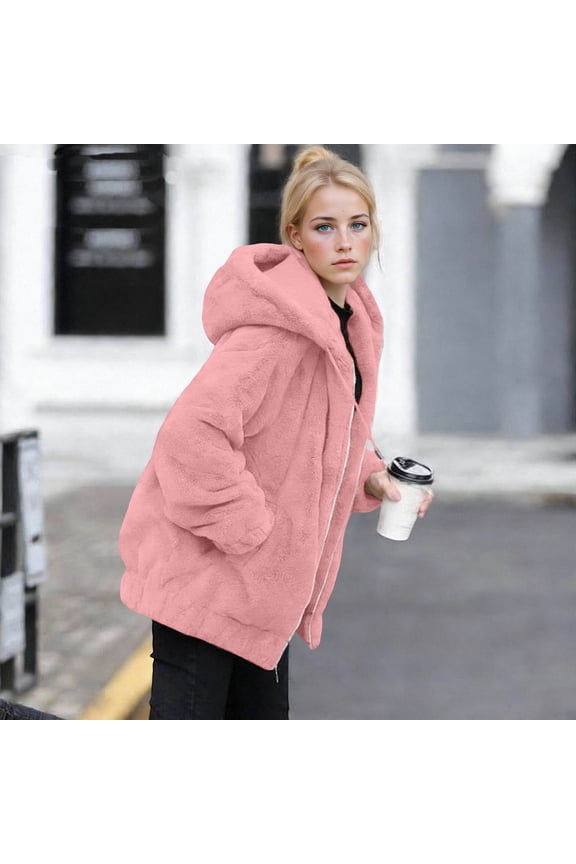 Casual Hoodie for Women Long Sleeve Open Front Fuzzy Fleece Oversized Cozy Winter Apparel Jackets