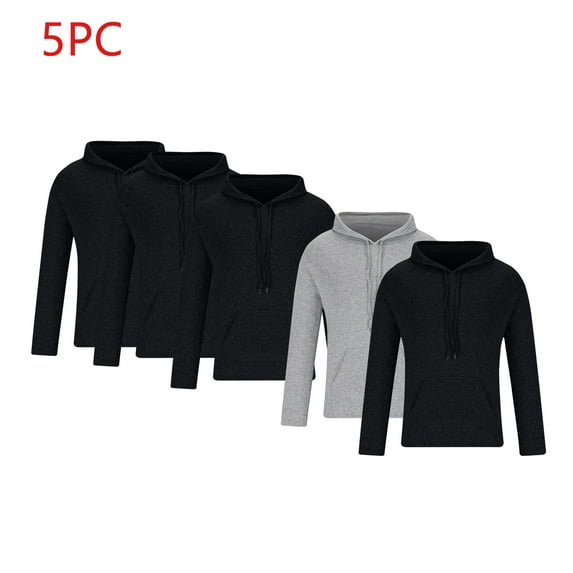 Casual Hoodies for Men 5 Pack Pullover Sweatshirts with Front Pocket Boys Solid Long Sleeve Multipack Basic Loose Hoodie Shirts