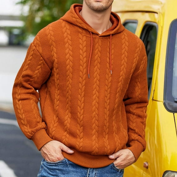 Casual Hoodies for Men Long Sleeve Sweatshirts Mens Pullover Solid Color Textured Basic Comfortable Slim Athletic Workout Sweatshirt & Hoodie Tops