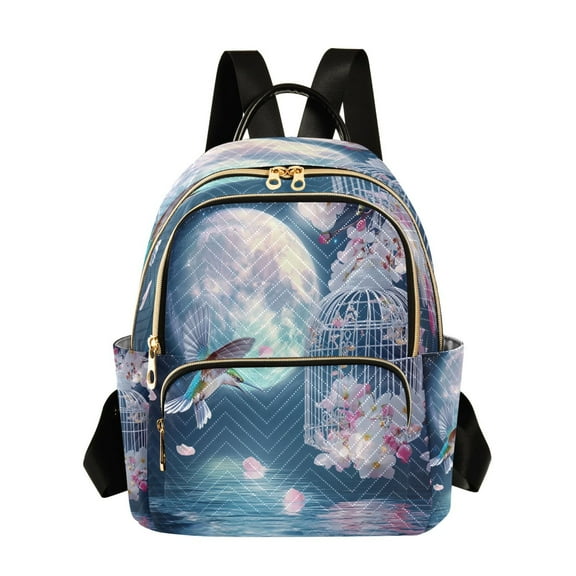 Casual Hummingbird Cage Flowers Moonlit Scene Backpack for School,College and Travel, Water Resistant Bookbag,