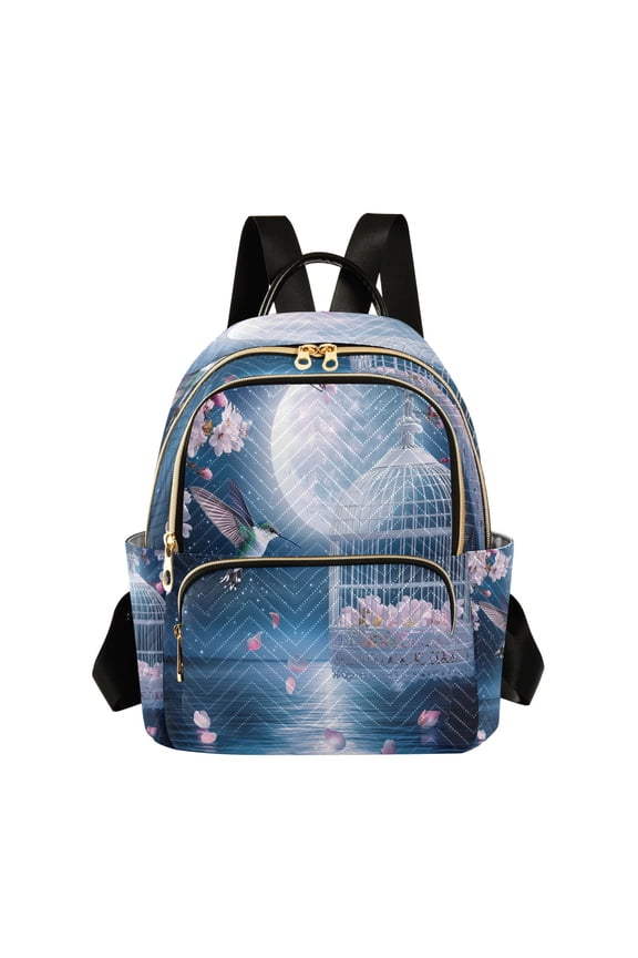 Casual Hummingbird Moon Flowers Cage Water Backpack for School,College and Travel, Water Resistant Bookbag,