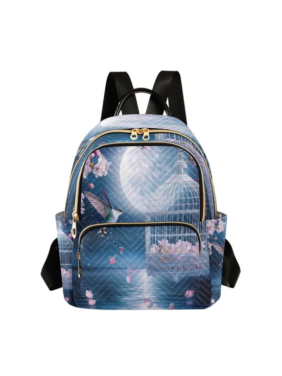 Casual Hummingbird Moon Flowers Cage Water Backpack for School,College and Travel, Water Resistant Bookbag,