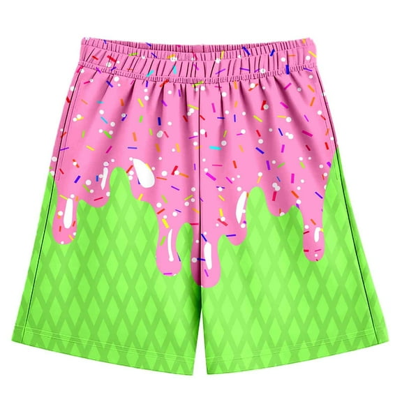 Casual Ice Pattern Baseball Shorts for Youth, Elastic Belt with Pockets, Cool Sprinkle Design, for Ages 6-14