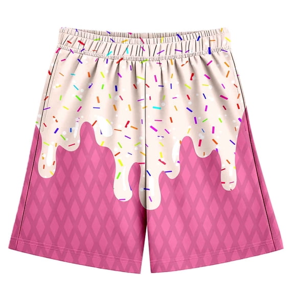 Casual Ice Pattern Baseball Shorts for Youth, Elastic Belt with Pockets, Cool Sprinkle Design, for Ages 6-14