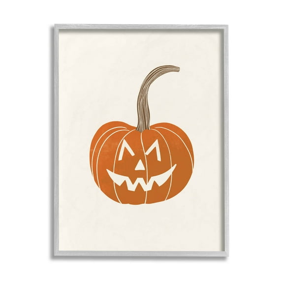 Casual Jack-o-Lantern Smile Holiday Graphic Art Gray Framed Art Print Wall Art