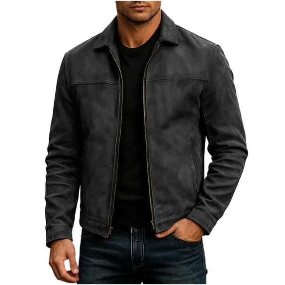 Casual Jacket Jerdar Men Casual Fashion Solid Zipper Long Sleeve Tturndown Collar Outwear Jacket Coat