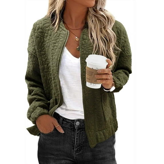 Casual Jacket for Women Lightweight Womens Spring Outfits Cute Floral Bomber Jackets Short Summer Outerwear for Womens Trendy Stand Collar Long Sleeve Zip Up Top Work Clothes