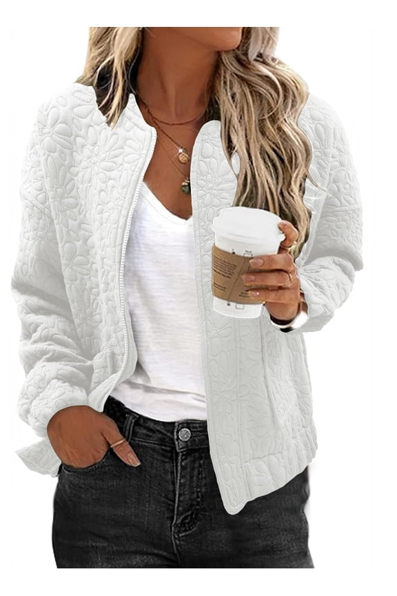 Casual Jacket for Women Lightweight Womens Spring Outfits Cute Floral Bomber Jackets Short Summer Outerwear for Womens Trendy   Stand Collar Long Sleeve Zip Up Top Work Clothes