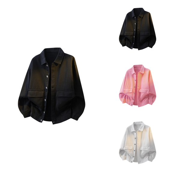 Casual Jacket Workwear Style Washed Denim Coat With Multiple Pockets Loose Fit Big Size Outerwear