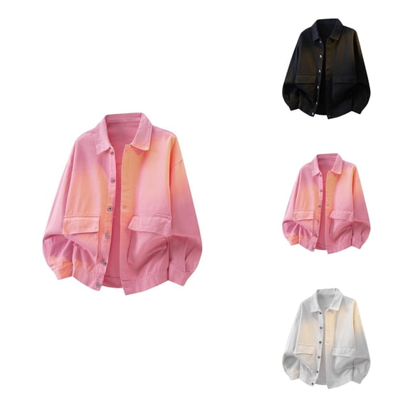 Casual Jacket Workwear Style Washed Denim Coat With Multiple Pockets Loose Fit Big Size Outerwear
